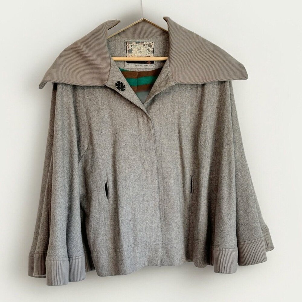 Free People Women’s Gray Wool Blend Swing Jacket Size M Boho Quiet Luxury Layer